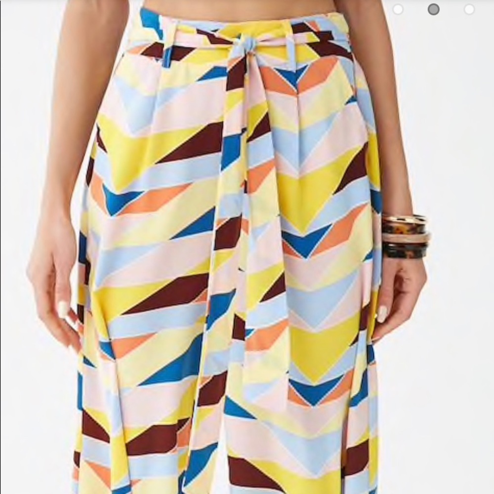 Geo Print Belted Palazzo Pants